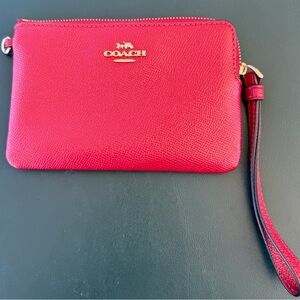 Coach Red Leather Wristlet with Gold Accents